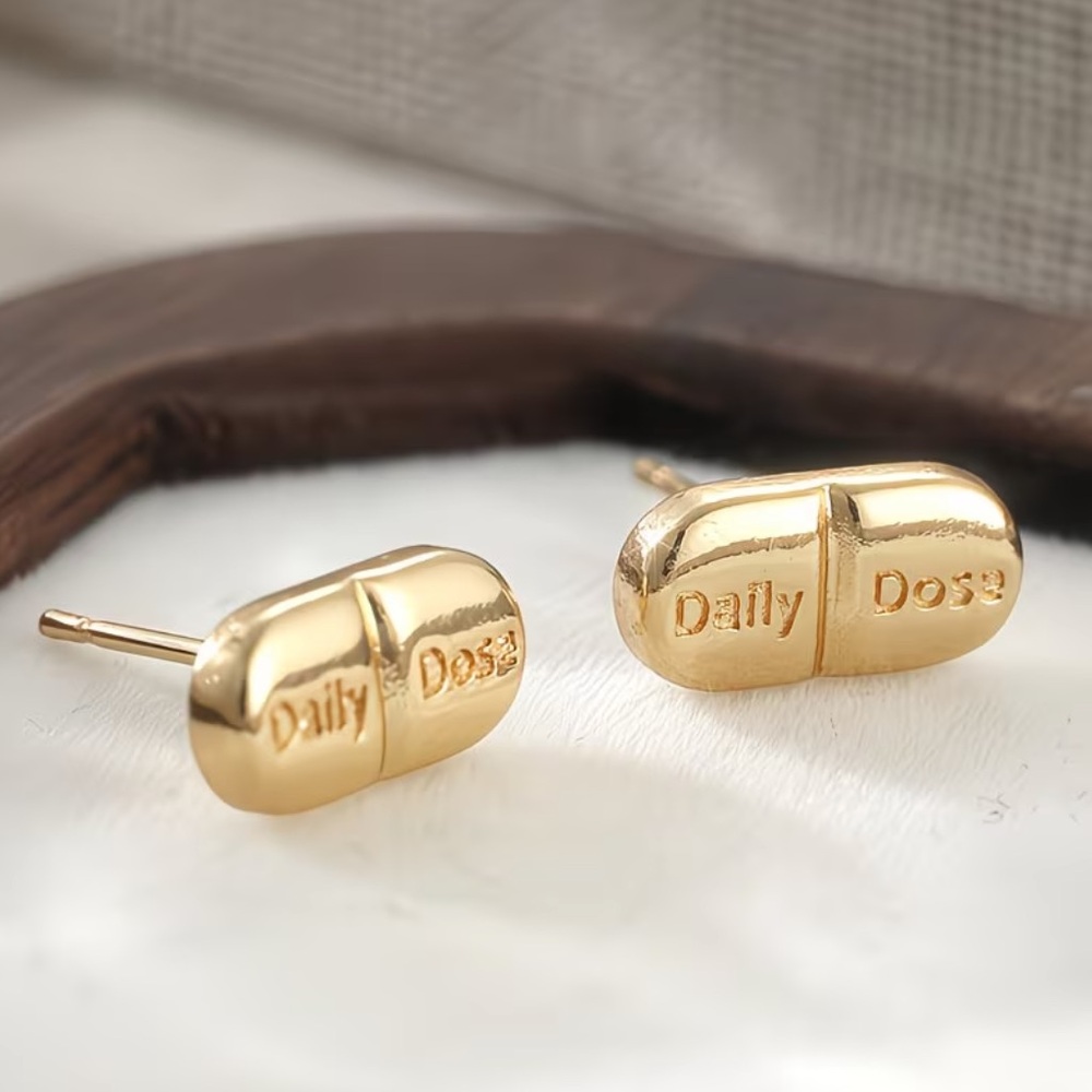 Daily Dose Pill Stud Earrings – Nurse Jewelry! Gold Tone, Fun Studs - NWT
